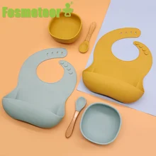 Fosmeteor – ensemble de vaisselle pour bébé, bol, cuillère, fourchette, aliments, sans BPA, pour enfants, assiette d'entraînement Anti chaleur