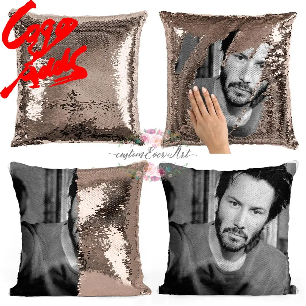 Подушка с блестками Keanu reвс | Наволочка Двухцветная подушка Подарок для нее Него