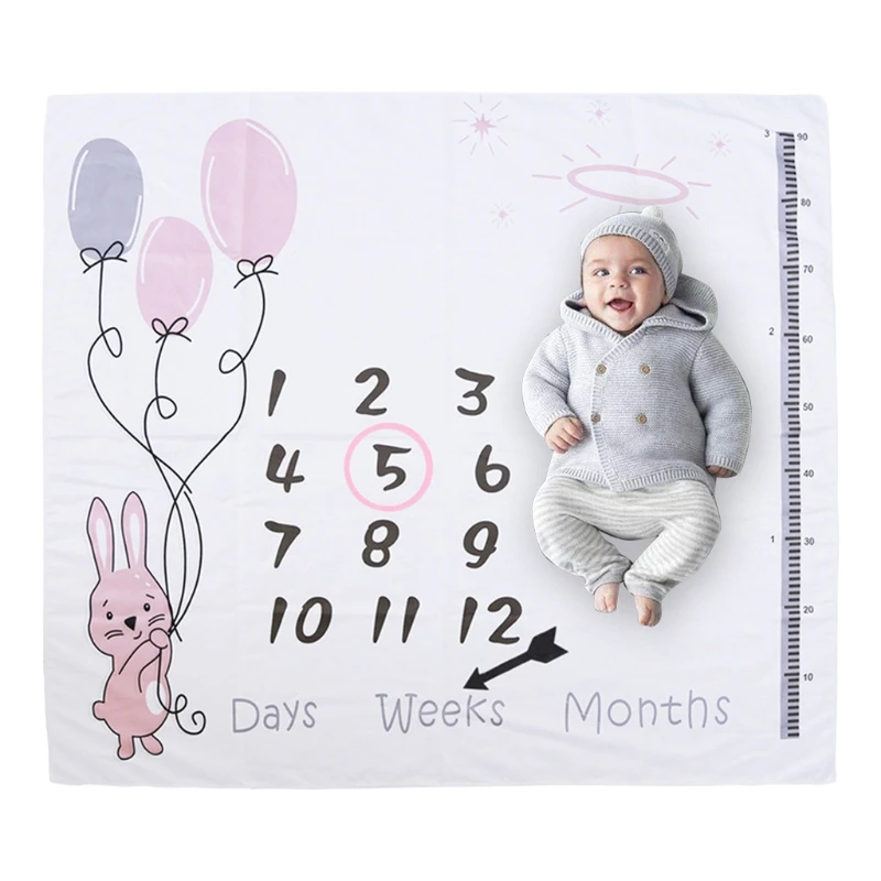 1 Set Baby Monthly Record Growth Milestone Blanket Newborn Photography Props Accessories Cartoon Printing Background coverlet