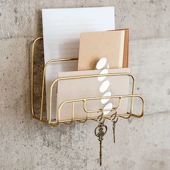 

DUNXDECO Home Office Storage Letter Holder Book Organiser Iron Rack Simple Gold Color Desk Accessories Gift Simple French Style