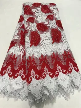 

Fashions african guipure lace fabric high quality 5yards red african cord lace net fabric for dress FWD43