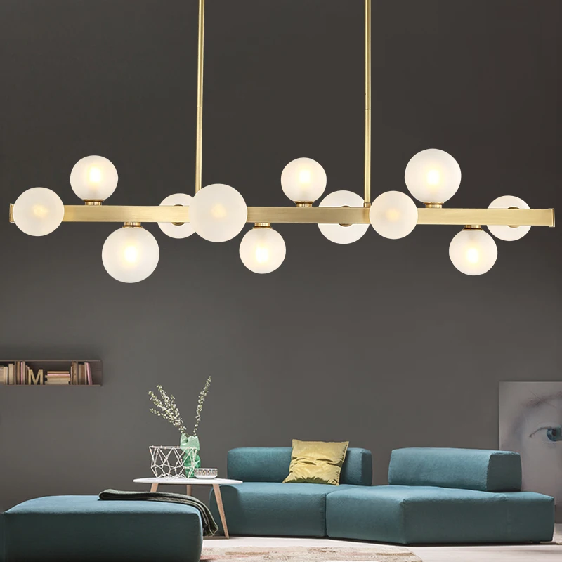 Nordic Glass Beans Led Chandelier Lighting Lustre Copper Dining Room Pendant Chandeliers Lights Foyer Suspension Lamp | Лампы и