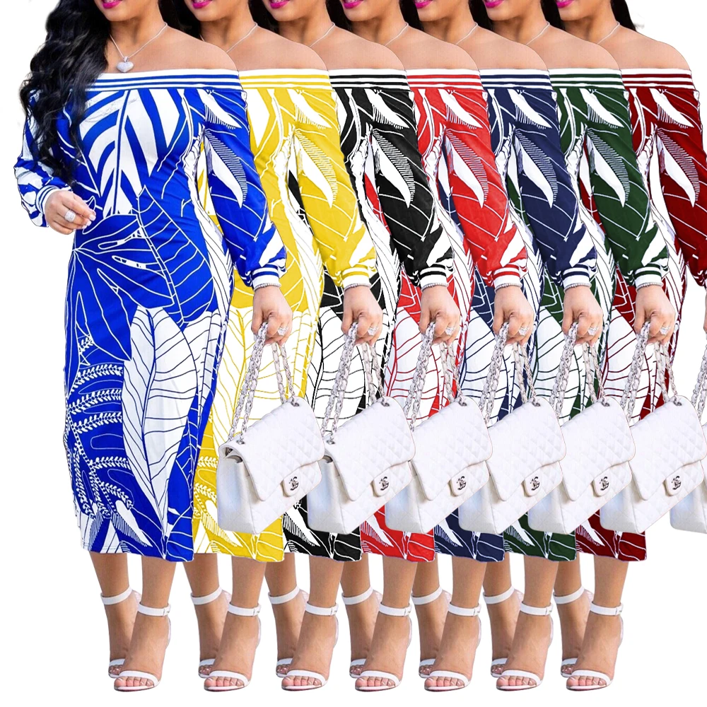 Women Sexy Off Shoulder Ribbed Dress Slash Neck Long Sleeve Bodycon Maxi Club Party Dresses mid calf fashion | Женская одежда