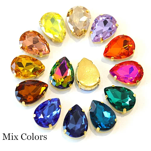 Mix Colors Teadrop стеклянные стразы для шитья страз с золотыми каплевидными каплями, много цветов, стразы для пришивания, свадебные украшения E7068 - Цвет: Mix Colors