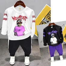 Модные детские костюмы для мальчиков с длинными рукавами, комплект одежды для детей, одежда для малышей, хлопковая футболка и джинсы, комплект из 2 предметов для мальчиков 2-6 лет