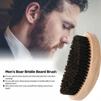 

Men Boar Hair Bristle Beard Mustache Brush Palm Soft Round Wood Handle Wave Brush Hair Beard Comb