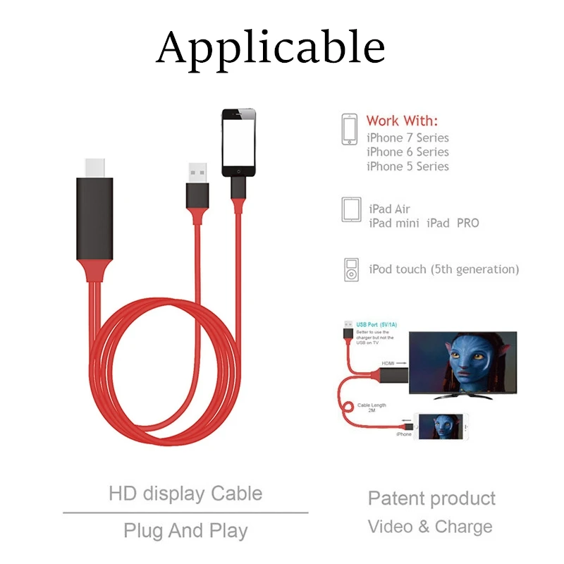 Кабель адаптер для HDTV TV и iPhone IOS HD 1080P 1 8 м контактов в HDMI iPhone|Кабели HDMI| |