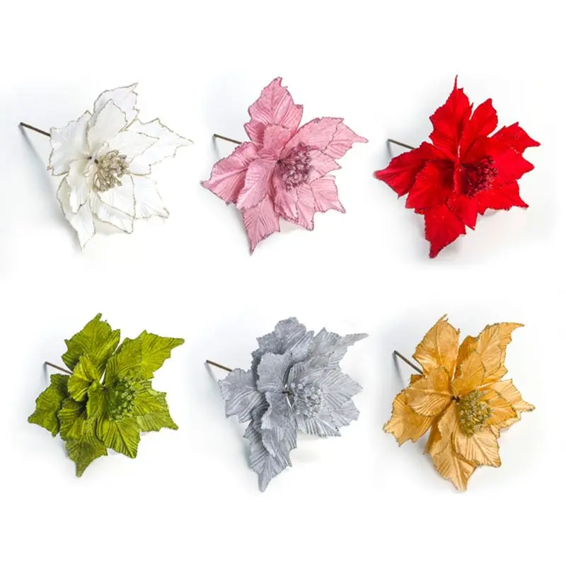 

6pcs Glitter Artificial Flowers for Christmas Tree Decoration Home Wedding Party Ornaments