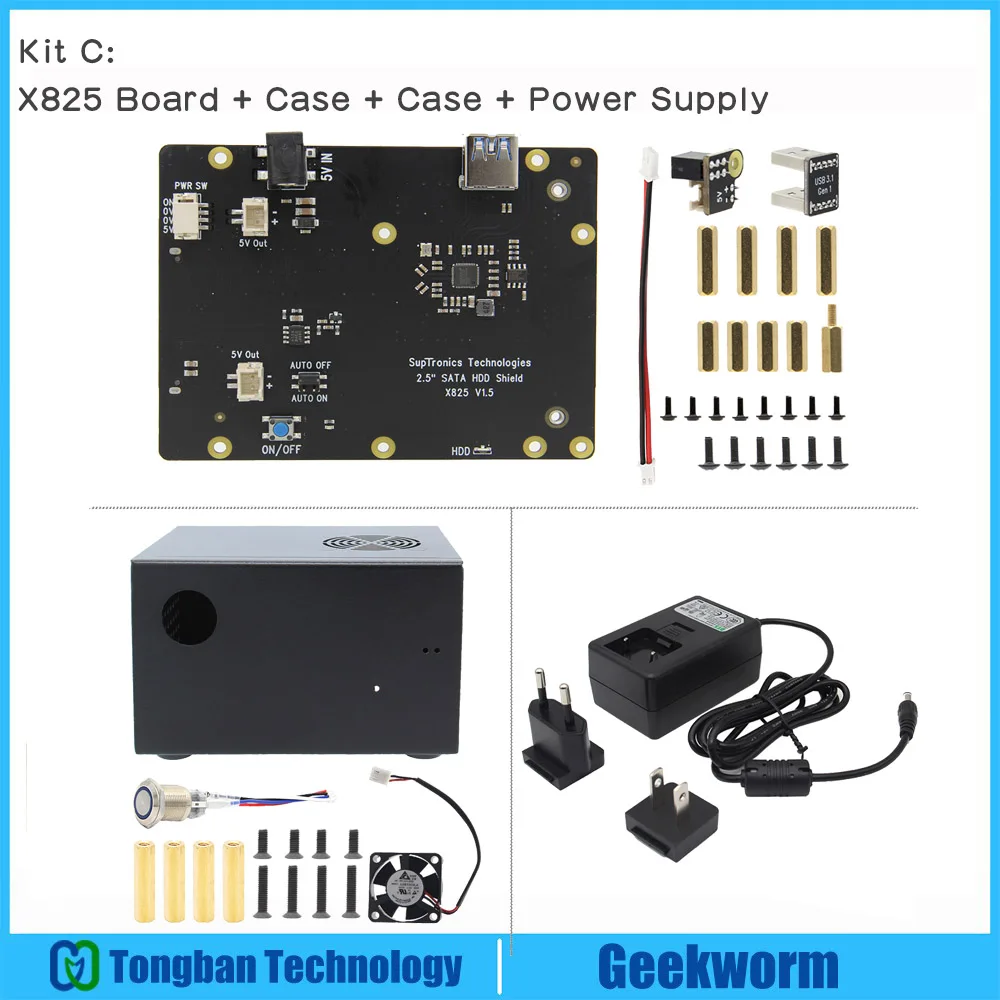 Raspberry Pi 4X825 2,5 дюймов SATA HDD/SSD плата для хранения+ X735 плата+ металлический чехол+ блок питания для Raspberry Pi 4 Модель B - Цвет: Kit-C