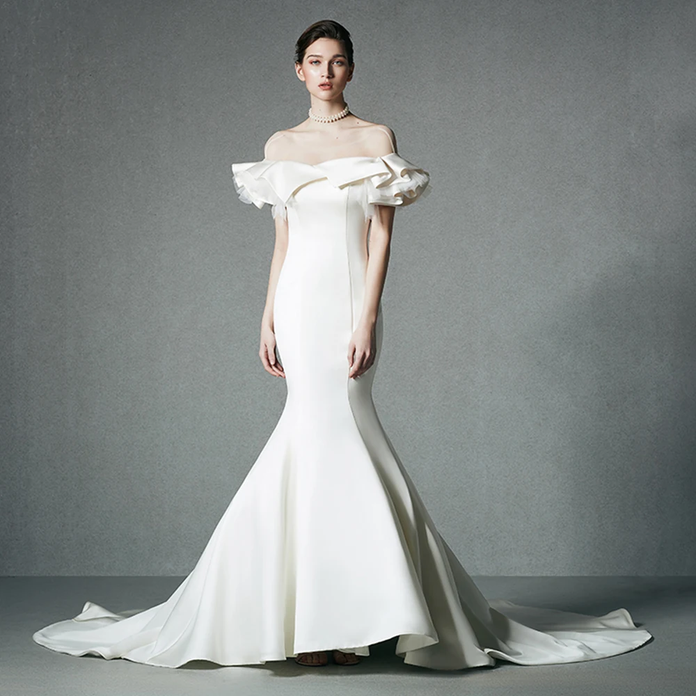 Новые поступления атласные свадебные платья с бантом и русалочкой Vestido De Noiva Sereia