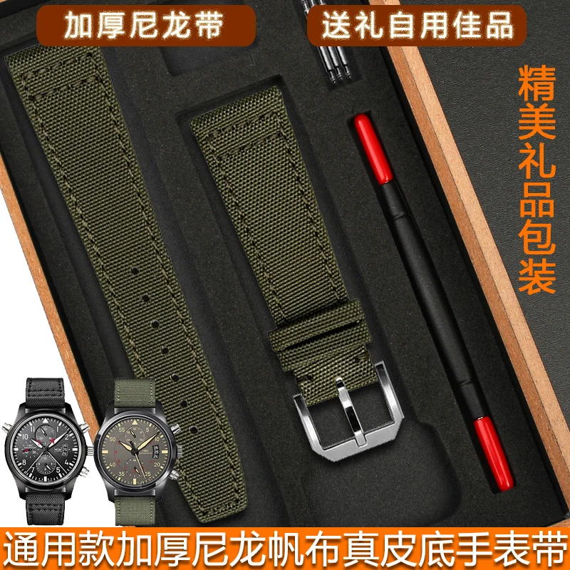 Per Iwc Pilots Seiko Citizen Bm7140 Nylon Canvas Cinturino Per Suola In Vera Pelle Da Uomo 20 21 22Mm