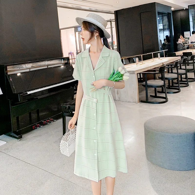 

Photo Shoot Very Fairy France Non-mainstream Plaid Dress Women's Summer 2019 New Style Graceful French Intellectual Smoked Platy