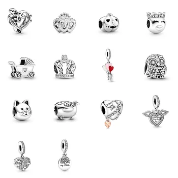 

925 Beads Women Sterling Silver Halloween Pumpkin Cat Airship Owl Angel Wings Shape Bead For Women Pandora Bracelet Necklace
