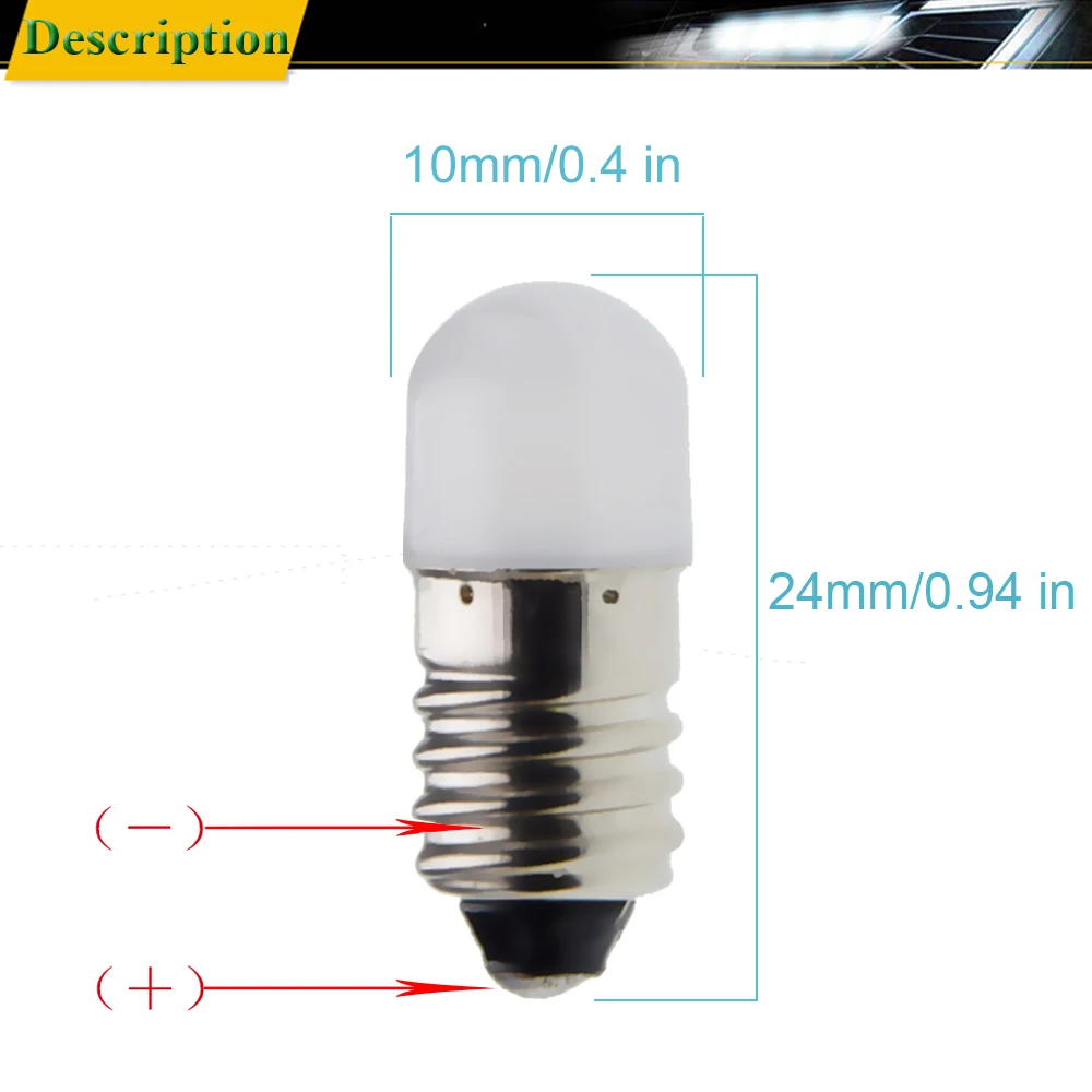 Bombilla LED de 3 voltios y 6 voltios para linterna, luz de trabajo de 1447  lúmenes, color blanco cálido, 3 V, 6 V, CC, E10, 100, 1 par - AliExpress