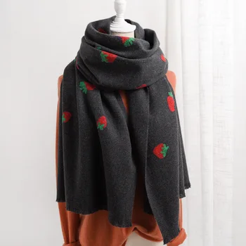 

2020 Winter Scarf Lady Cute Strawberry Cashmere Scarves Neck Warm Thick Shawl Wrap Lady Pashmina Bandana Female Foulard