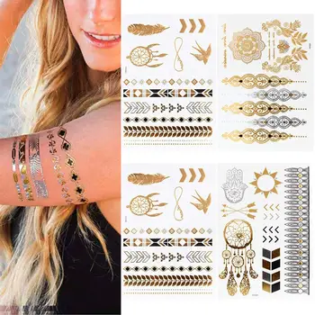 

12Pcs Unisex Golden Foil Leaf Feather Dream Catcher Temporary Tattoo Stickers