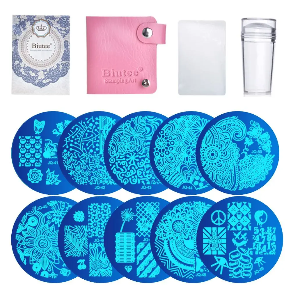 

10Pcs Nail Plates + Clear Jelly Silicone Nail Art Stamper Scraper Nail Art Stamping Template Image Plates Nail Stamp Plate Set