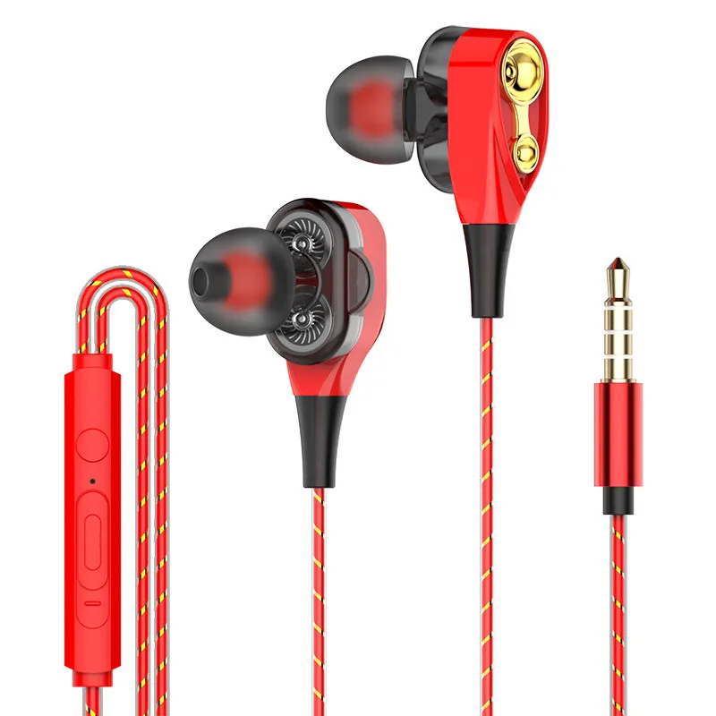 Двухприводные стерео проводные наушники-вкладыши Спортивная гарнитура с микрофоном мини наушники для iPhone samsung huawei Xiaomi наушники - Цвет: Red earphones