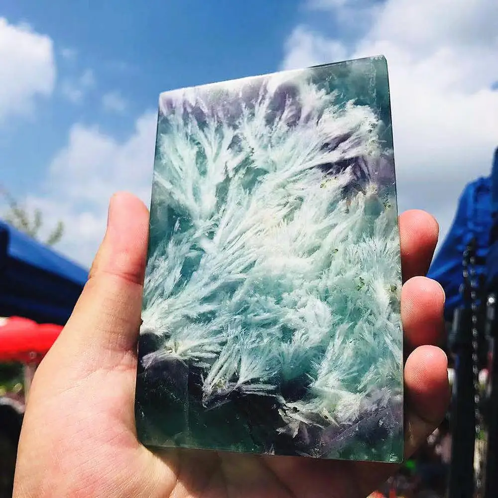 

beautiful natural and colorful Snowflakes fluorite slice fluorite crystal quartz crystal stone Wand Point Healing