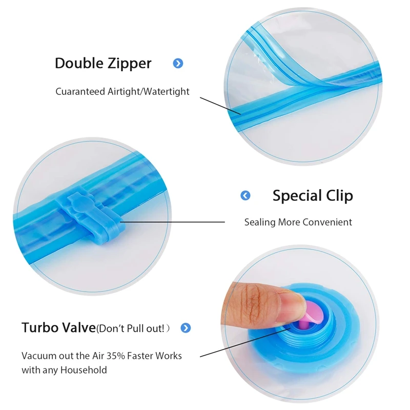 6 упаковок Jumbo многоразовые вакуумные пакеты для хранения с ручным ...