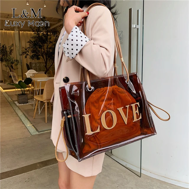 Pvc Laser Bag Clear Plastic Bag Tote Bag Fashion Pvc Large Capacity Summer  Waterproof Shopping Bag Gift Bag Shoulder Women Bag - Shoulder Bags -  AliExpress