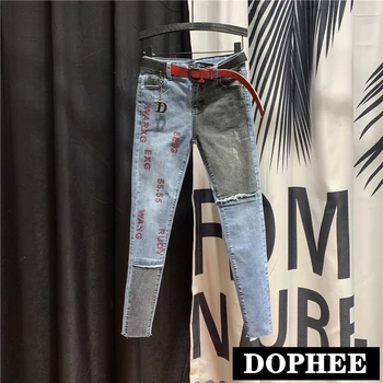 

European Heavy Industry Hot Diamond Letters Tight-fit Jeans Women Spring 2020 New Skinny Pencil Pants High Waist Denim Trousers
