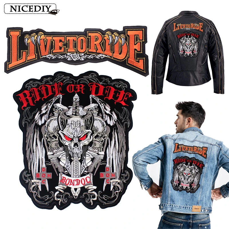 Live To Ride Banner Sleeve Moto Black SEW/IRON ON EMBROIDERED PATCH NEW  Biker