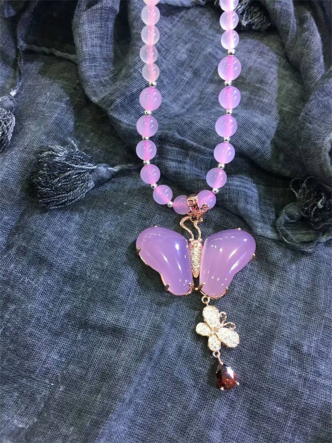 LETSFUN Fine Jewelry ярко-розовый натуральный агат ледяная бабочка ожерелье из бисера