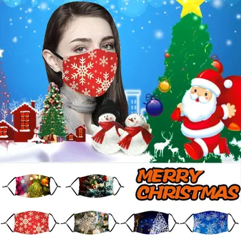 

Christmas Printed Face Mask Dust-Proof Breathable Mouth Cover Breathable Cycling Pocket Mask With Filter Reusable Mouth Masks