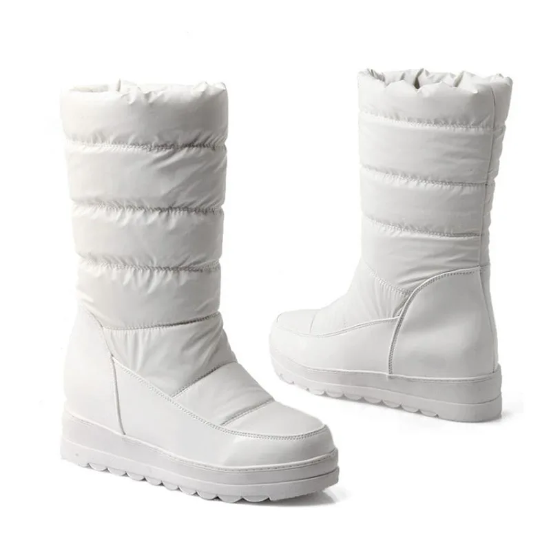 RIZABINA 4 Colors Women Winter Keep Warm Fashion Snow Boots Round Toe Thick Bottom Plush Fur Mid Calf Boots Female Size 34-40