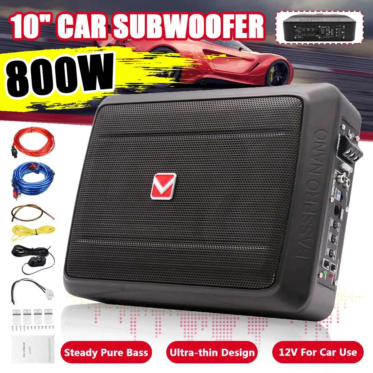 400W/800W 8/10/15 Inch Ultra thin Subwoofer Car Active Subwoofer Audio