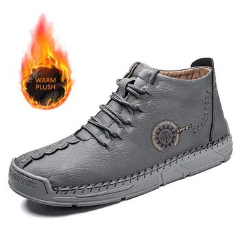 

Fashion Men Winter Boots Casual Handmade Shoes Luxury Designer Warm Plush Botas Male Genuine Leather Shoes Safety Work Boots Men
