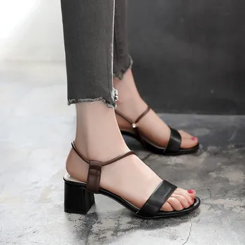 

2019 High Quality Sheepskin Sandals Slip-On Party Hot Sale Solid Shallow Shoes High Square Heel Wedding New Sandals