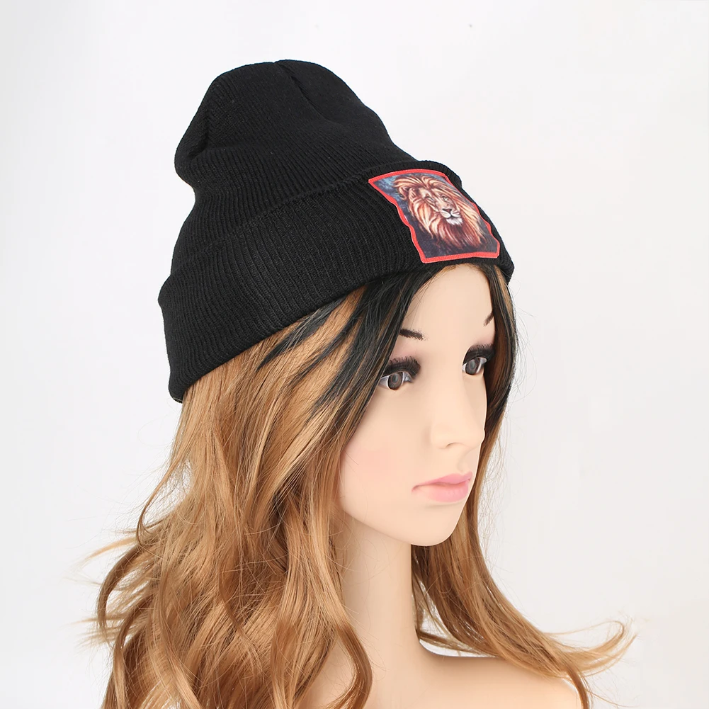 Beanies вязаная шапка, Кепка с черепом, мешковатые вязаные крючком женские шапки для девочек, логотип со львом, Женская Мужская кепка, Повседневная Уличная шапка, хип-хоп Skullies
