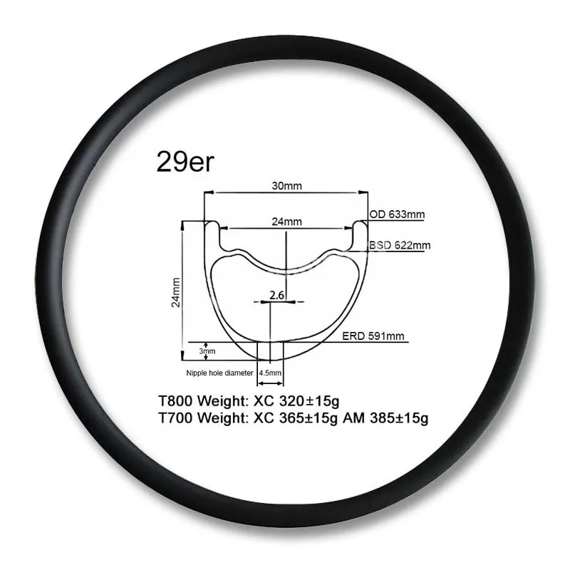 Carbonfan T800 Superlight 29er ширина: 30 мм Глубина: 24 мм Асимметричный карбоновый горный велосипед обод