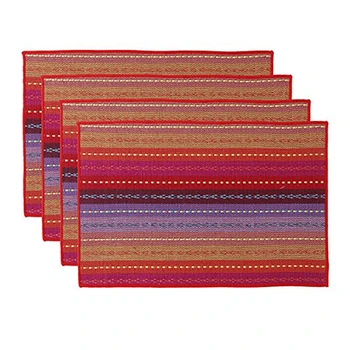 

Woven Cotton Placemat, Anti-Slip Heat Insulation Washable Fabric Kitchen Dinner Table Mats Set of 4-18x12inch (Red)