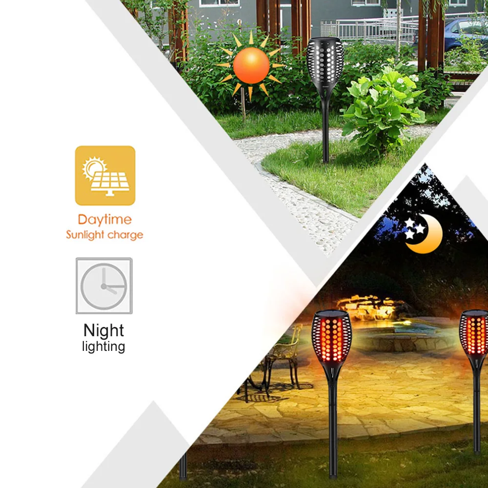 Flame Lights Solar Powered IP65 Garden Pathways Waterproof Outdoor Light Induction Lawn Light Torch Lamp 1900K Lighting Fixture