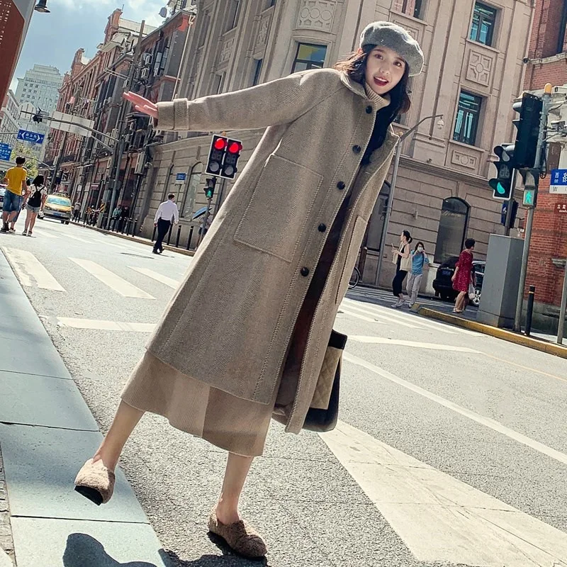 

Woolen Jacket Women's Mid-length 2019 Autumn & Winter New Style Korean-style Students Thick Short-height Woolen Overcoat Popular