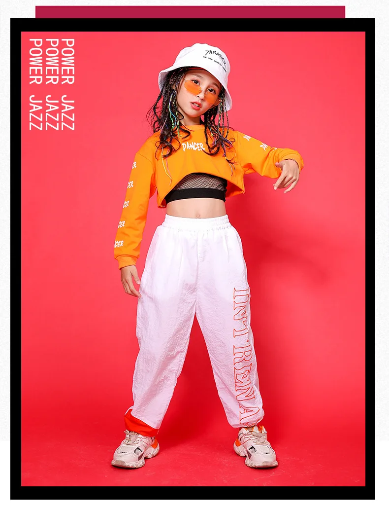 Kid Cool Hip Hop Clothing Hoodie Sweatshirt Shirt Top Crop Hollow Causal Pants for Girl Jazz Ballroom Dance Costume Clothes Wear (6)