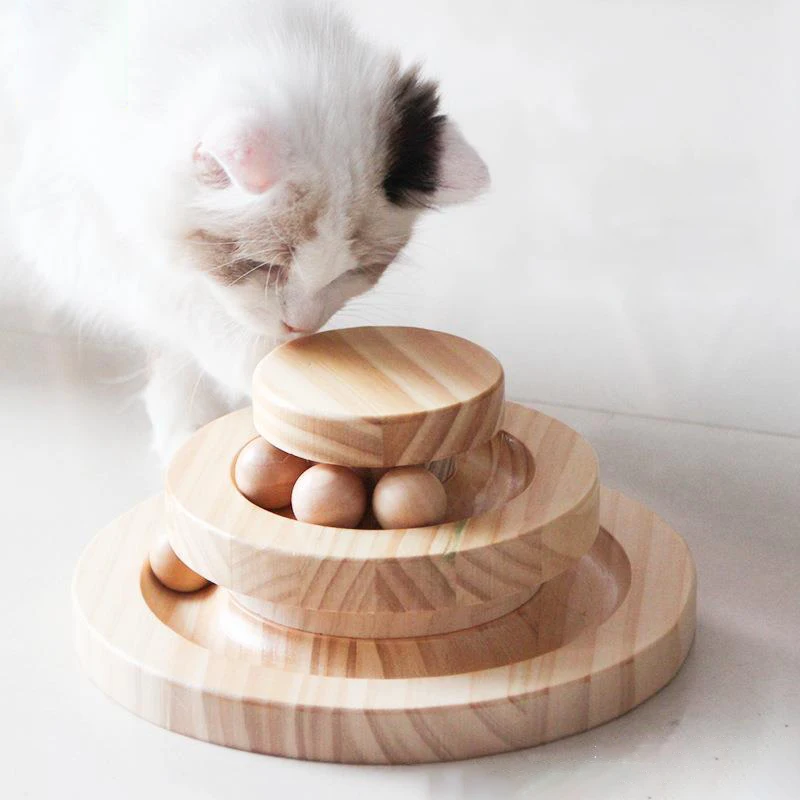 2/3 layers Cat Turntable Wooden Pet Cat Toys Cat Interactive Game Toys Pet Smart Track With Balls Funny Kitten Toys Pet Supplies