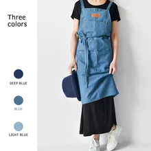 large Adjustable denim Cooking Kitchen Apron For Woman Men Cafe Shop work smocks Adult Apron Custom Logo Gift Bibs 3 color