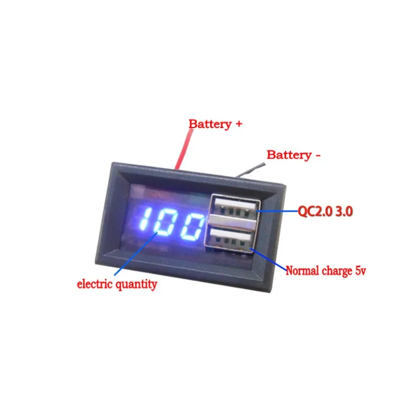 

Digital DC Voltmeter Voltage Meter coulombmeter USB 5V QC 2.0 3.0 12V Cars Motorcycles Vehicles Battery capacity monitor Tester