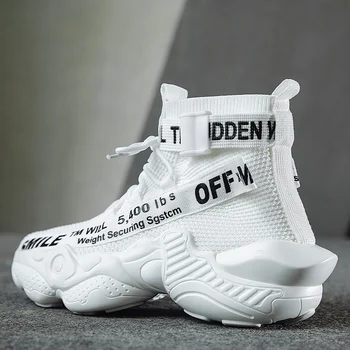 

High Top Running Shoes Fashion Breathable Comfortable Men Sneakers Spring2019 Lifestyle Lace-up PVC