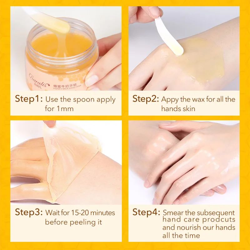 161150-b2c0d4.jpg 150g Milk Honey Paraffin Wax Hand Mask Hand Care Moisturizing Whitening Skin Care Exfoliating Calluses Hand