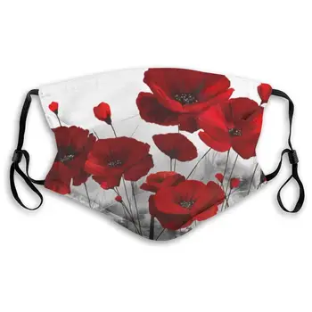 

Red Poppy Flower Print Mouth Masks With Filter Washable And Reusable Anti Dust Breathable Mask With Adjustable Ear Loops For Men