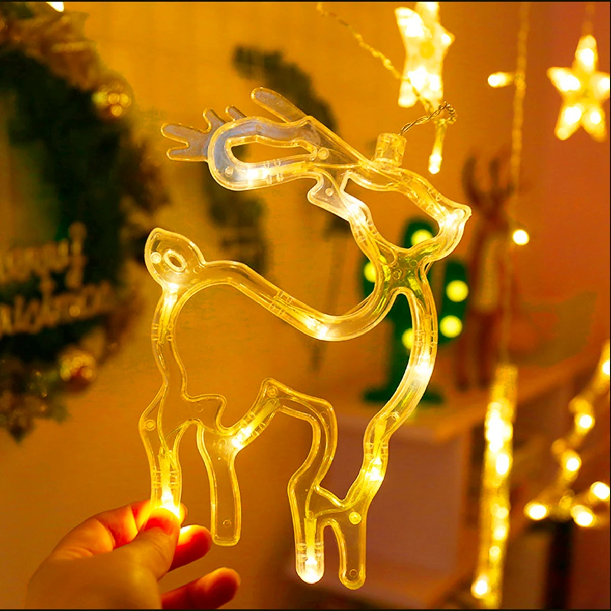 Huiran Рождественская елка колокольчики с фигуркой лося светодиодный струнные огни Рождественские украшения для дома Рождественская занавеска огни счастливого нового года
