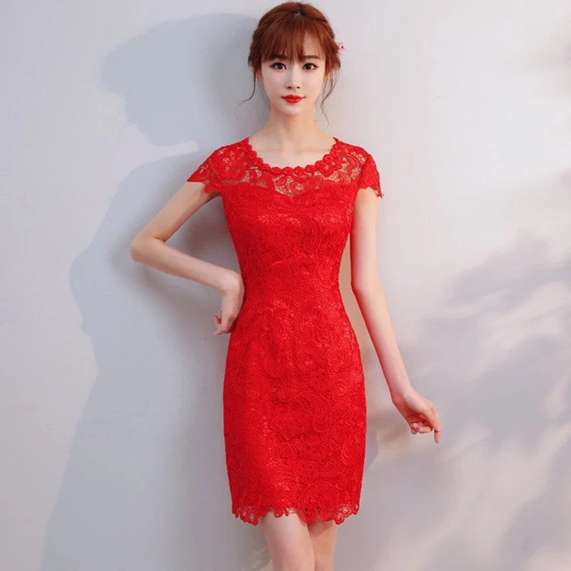 Тост одежда невесты cheongsam Новое Красное Кружевное платье cheongsam свадебное платье женское платье Короткая секция повседневная одежда - Цвет: style 1