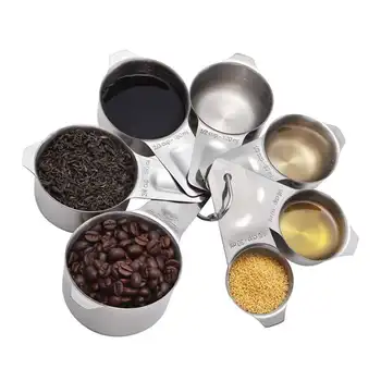 

7pcs Measuring Cup Scale Spoons Set Stainless Steel Tool DIY Coffee Tea Baking Kitchen Gadgets