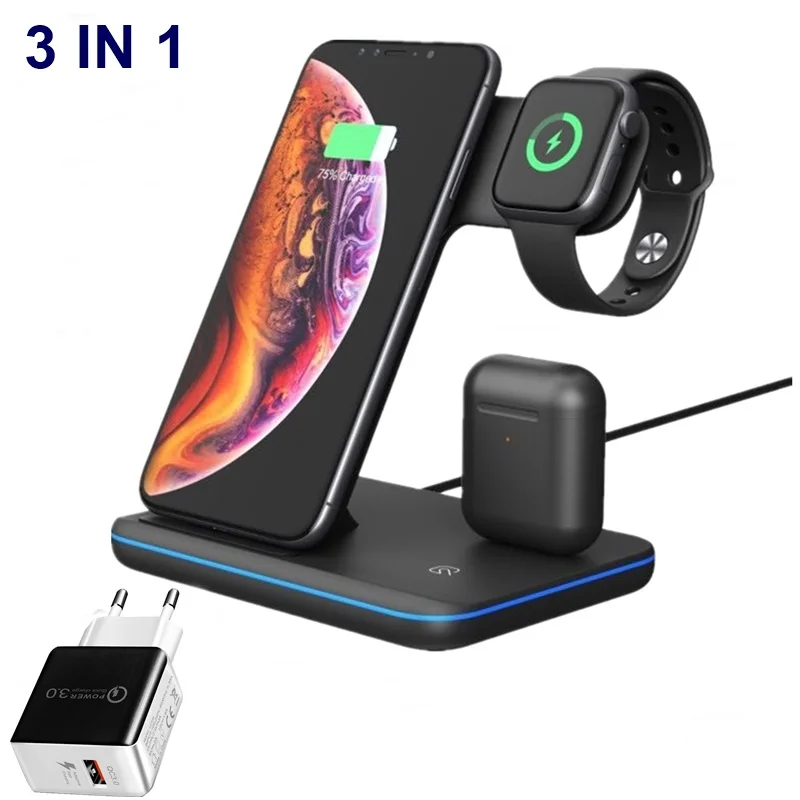 

DDKSPARK 3 in 1 Qi Wireless For Apple Airpods Watch 4 3 2 1 Quick Charge Fast Dock Station For Iphone Xiaomi Airdots