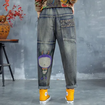 

women jeans Pant long pants girl 19 after autumn original cartoon character SIMS slice embroidery loose